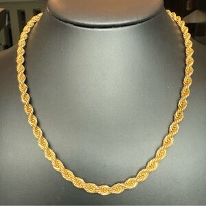 Vintage 3mm Gold Tone Twisted Rope Chain Necklace 18” Spring Ring Closure